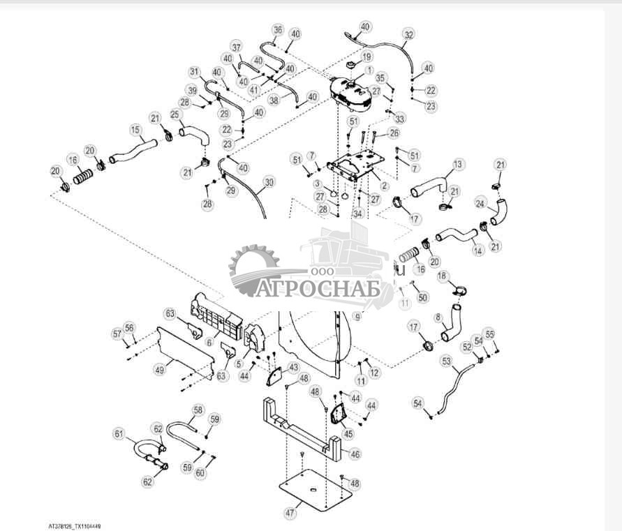 Кожух вентилятора и шланги (двигатель 4045HT054, 4045HT072, 4045HT086) ( 